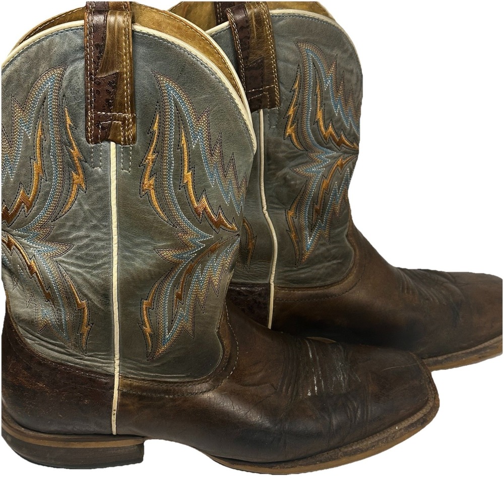 Ariat Arena‎ Rebound Men's 9.5D 10021679 Brown Blue Leather Square Toe Boots
